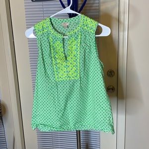 J crew sleeveless blouse, green, neon-ish